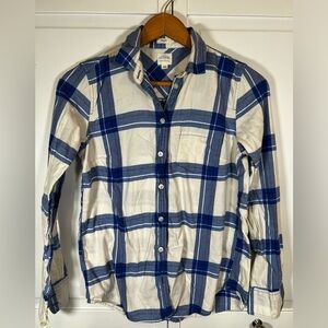 J. Crew Flannel Women's Size XS Boy Fit Blue White Plaid Preppy Flannel